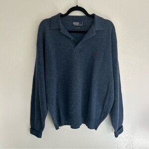 Vintage Polo Ralph Lauren 100% Lambswool Blue Sweater Classic Old Money L